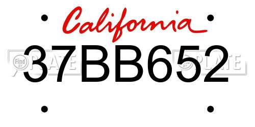 37BB652 California License Plate