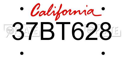 37BT628 California License Plate
