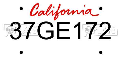 37GE172 California License Plate