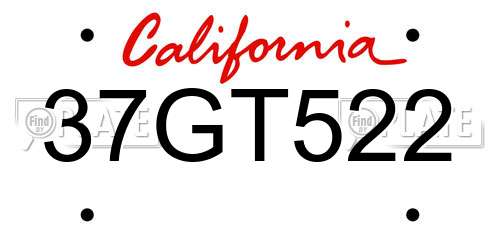 37GT522 California License Plate