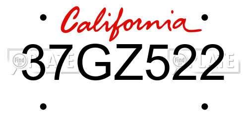 37GZ522 California License Plate