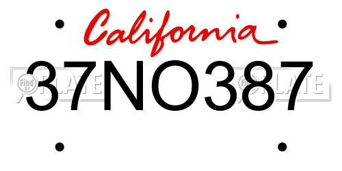 37NO387 California License Plate