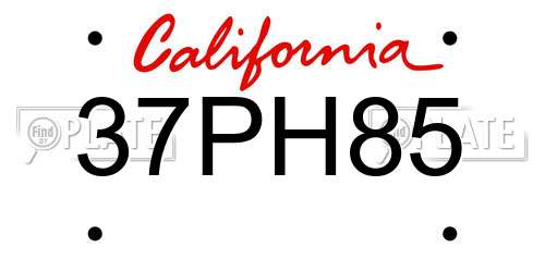 37PH85 California License Plate
