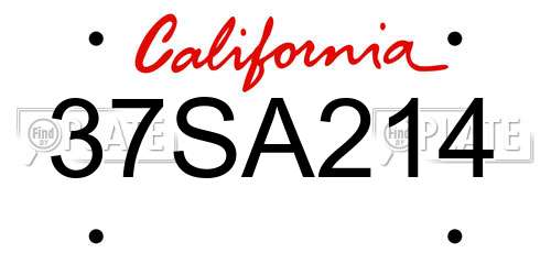 37SA214 California License Plate