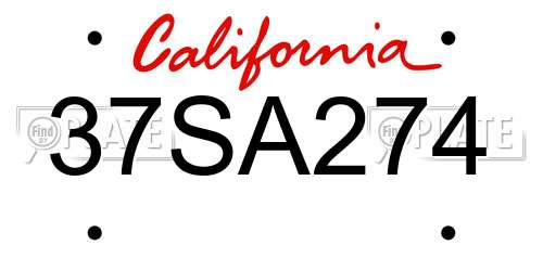 37SA274 California License Plate