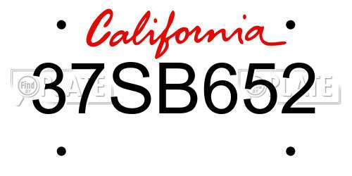 37SB652 California License Plate