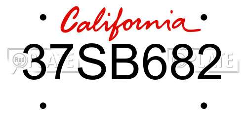 37SB682 California License Plate