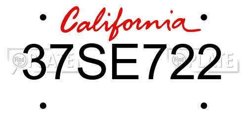 37SE722 California License Plate