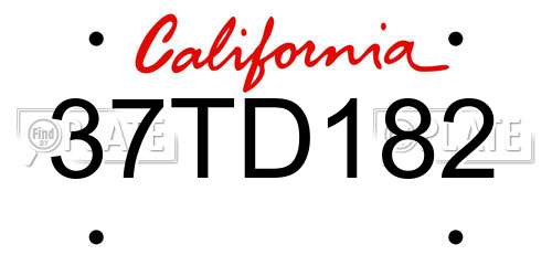 37TD182 California License Plate