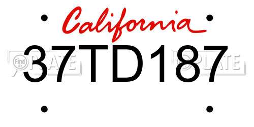 37TD187 California License Plate