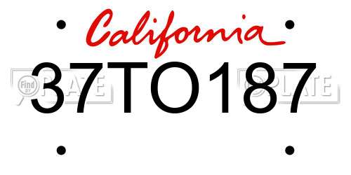 37TO187 California License Plate
