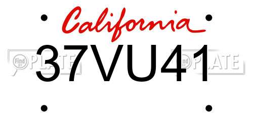 37VU41 California License Plate