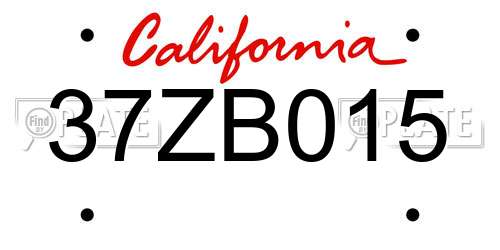 37ZB015 California License Plate