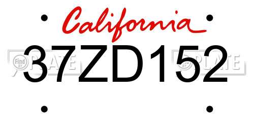 37ZD152 California License Plate