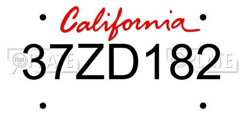 37ZD182 California License Plate