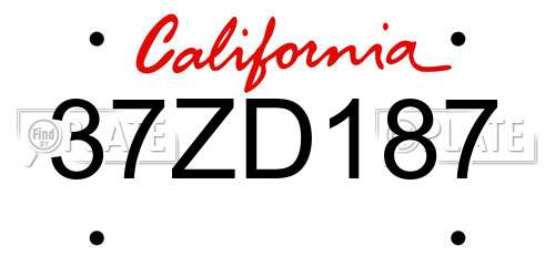37ZD187 California License Plate