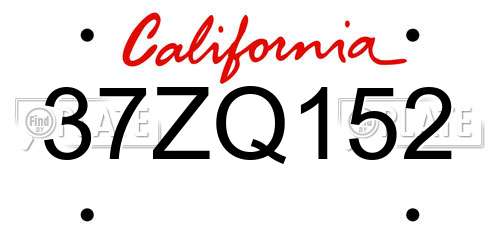 37ZQ152 California License Plate