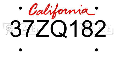 37ZQ182 California License Plate