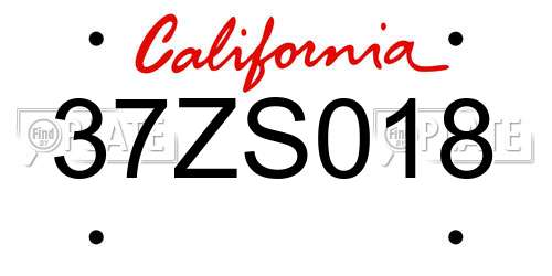37ZS018 California License Plate