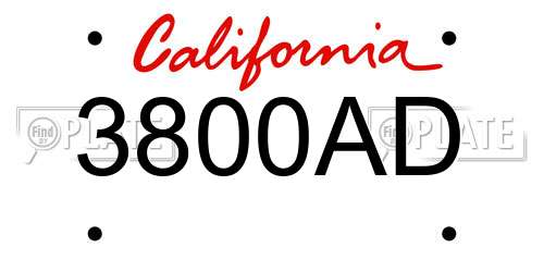 3800AD California License Plate
