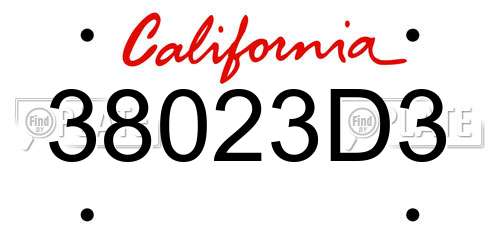 38023D3 California License Plate