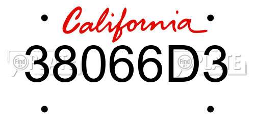 38066D3 California License Plate