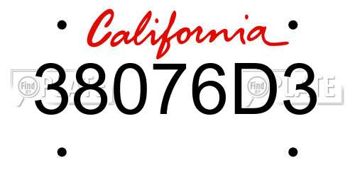 38076D3 California License Plate