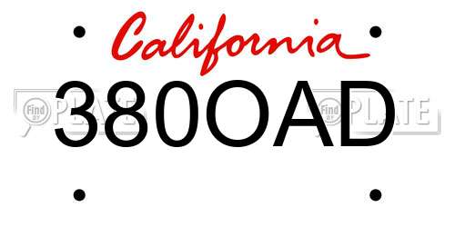 380OAD California License Plate