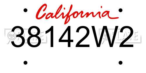 38142W2 California License Plate