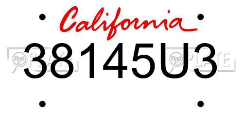 38145U3 California License Plate