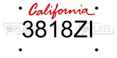3818ZI California License Plate