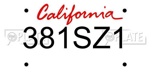 381SZ1 California License Plate
