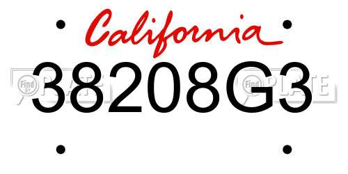 38208G3 California License Plate
