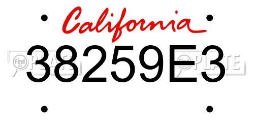 38259E3 California License Plate