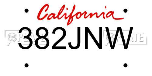 382JNW California License Plate