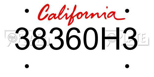 38360H3 California License Plate