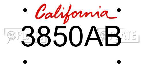 3850AB California License Plate
