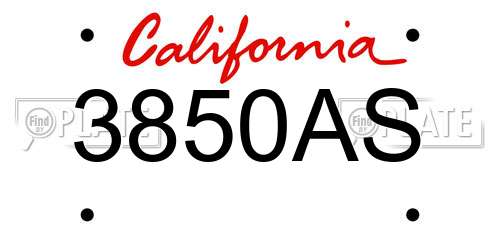 3850AS California License Plate