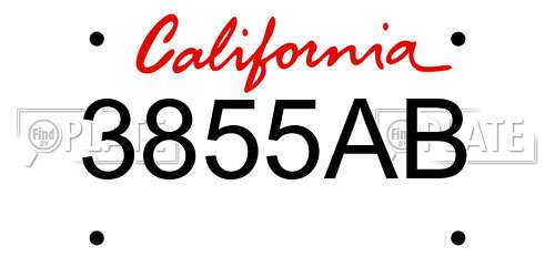 3855AB California License Plate