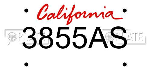 3855AS California License Plate