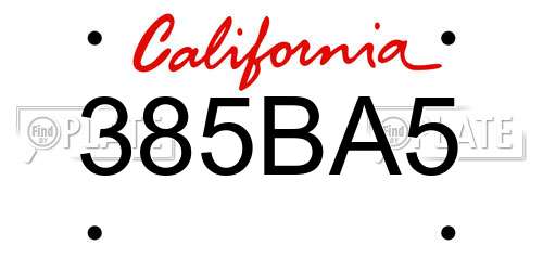 385BA5 California License Plate