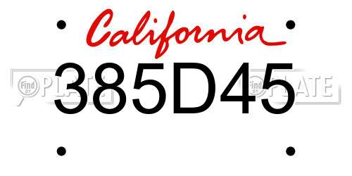 385D45 California License Plate
