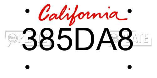 385DA8 California License Plate