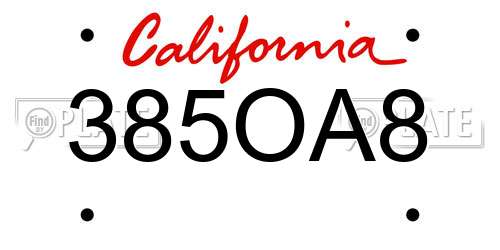 385OA8 California License Plate
