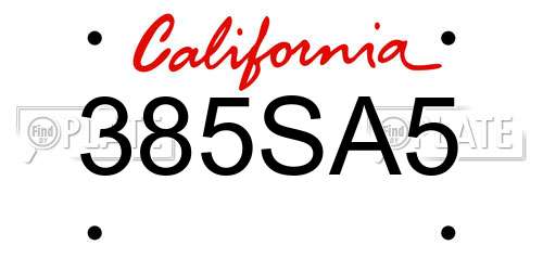385SA5 California License Plate