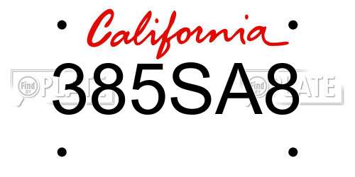 385SA8 California License Plate