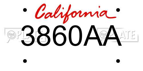 3860AA California License Plate
