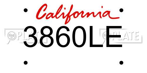 3860LE California License Plate