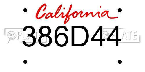 386D44 California License Plate