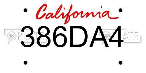 386DA4 California License Plate